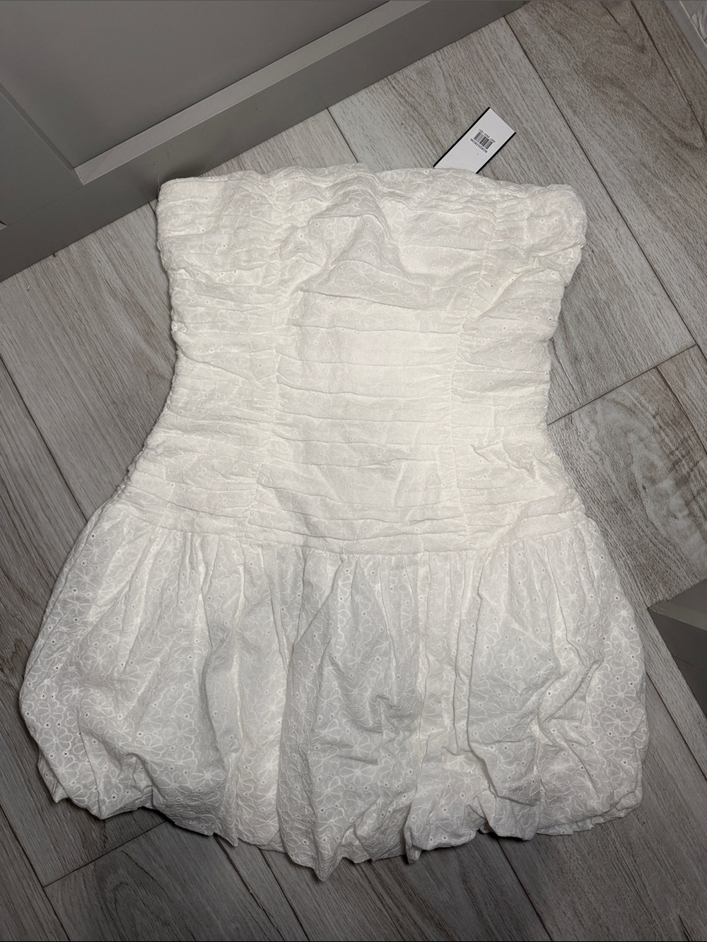 All in Favor Strapless White Bubble Hem Dress